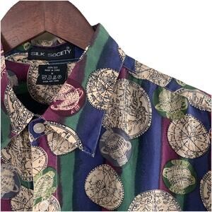 Silk Society Men's M 100% Silk Long Sleeve Button Up Shirt Astrology Chest 48”
